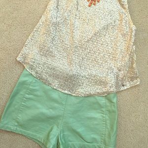 Mint green high wasted shorts