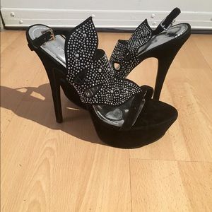 Black with stones high heels