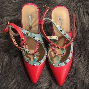 Rainbow Cat Color Block Embellished Heels