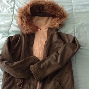 Olive green fur jacket