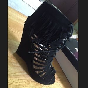 Black wedge high heels. Size 8