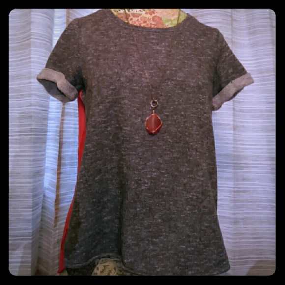 Fall Top, Contrast Material, Orange and Gray