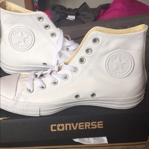 Customized all white high top converse