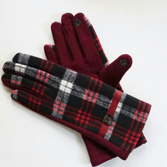 1 Left! Plaid tartan touch screen gloves red black - Picture 2 of 3