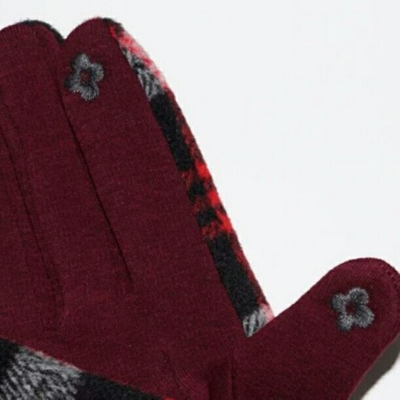 1 Left! Plaid tartan touch screen gloves red black - Picture 3 of 3
