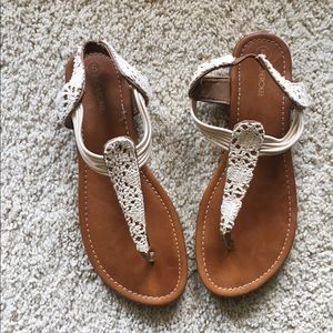 Cream and Tan Knitted Sandals Size 5