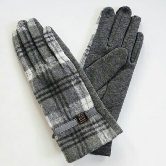 Plaid tartan Touch Screen gloves Grey Black white - Picture 2 of 4
