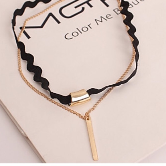 🌺2 STRAND BLACK CHOKER W/Bar charm🌺 - Picture 2 of 2