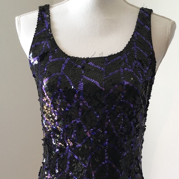Stunning black and purple sequin mini dress size 6