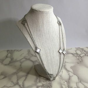 Super Long Silver and Mother of Pearl necklace