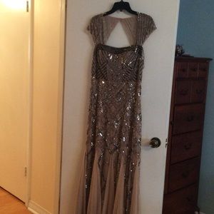 Taupe 100% Rayon Gun Metal Beads and Sequins Gown