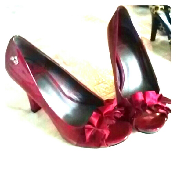 Red peeptoe Furgie pumps