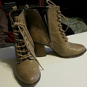 Tan, High-Heeled Booties