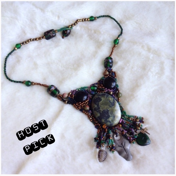 Boutique Jewelry - OOAK Tribal Genuine Stones Seed Beaded Necklace