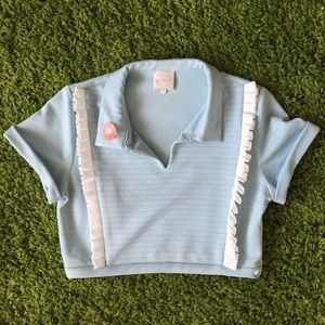 Baby blue crop top with ruffle detail size small