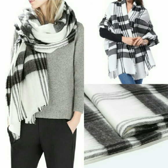 Black white grey oversized blanket scarf - Picture 2 of 2