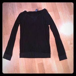 Sheer black fitted long sleeve shirt with v neck