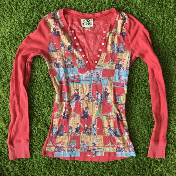 Lucky Brand Japanese print henley size small