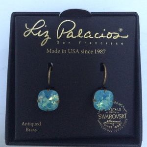 Liz Palacios Antique Brass Swarovski blue earrings