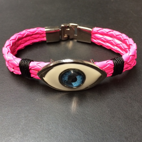 Pink Triple Braided Evil Eye Bracelet. - Picture 1 of 4