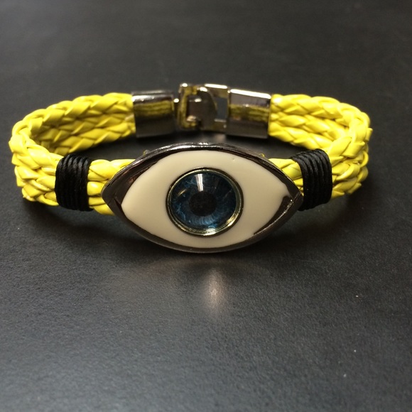 Yellow Triple Braided Evil Eye Bracelet. - Picture 1 of 4
