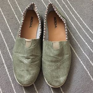 Army green slip on flats