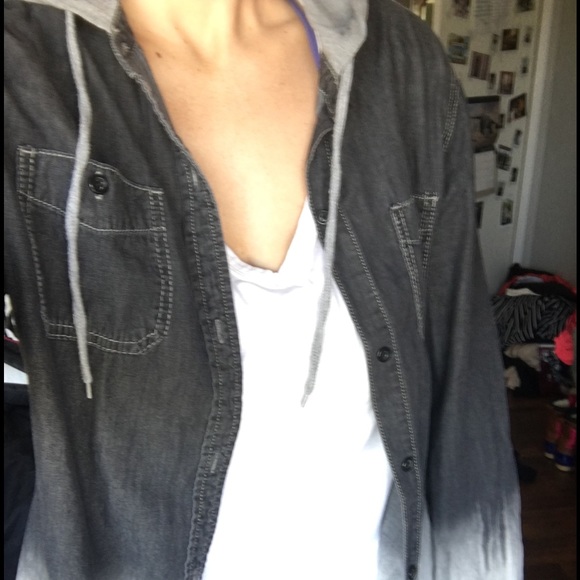 Hooded Bleach Ombré Button Up - Picture 1 of 4