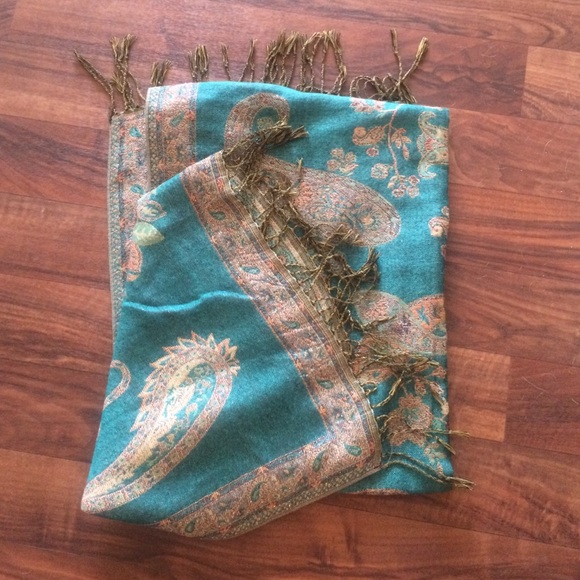 Teal, Green, and Gold Pashmina
