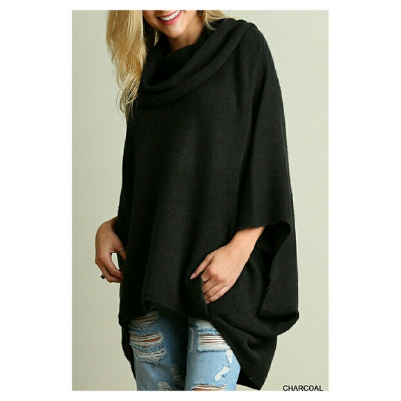 LAST ONE!! Gorgeous Charcoal Cowl Neck Poncho - Picture 2 of 4