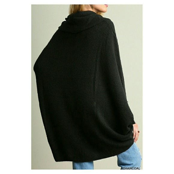 LAST ONE!! Gorgeous Charcoal Cowl Neck Poncho - Picture 3 of 4
