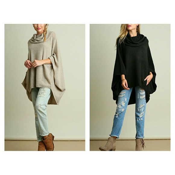 LAST ONE!! Gorgeous Charcoal Cowl Neck Poncho - Picture 4 of 4