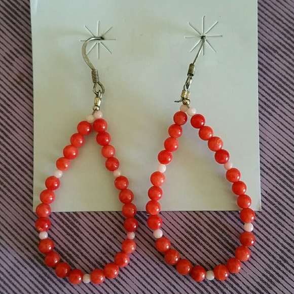 Handmade Bamboo and Salmon Coral earrings