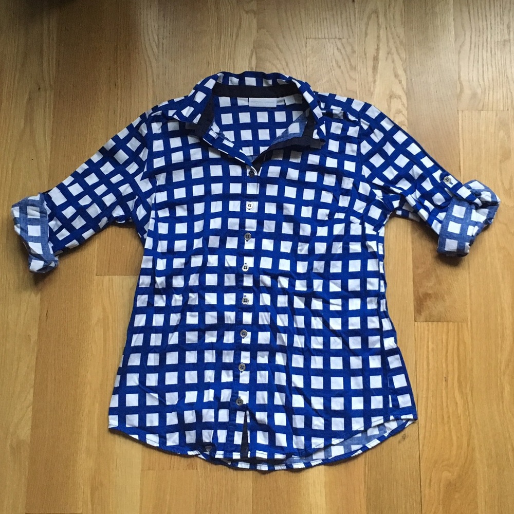 Blue and white checkered button down