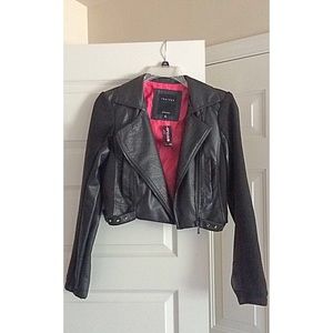 black leather jacket.