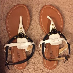 Black and white Guess sandals, size 8