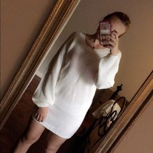 Ivory sweater dress.