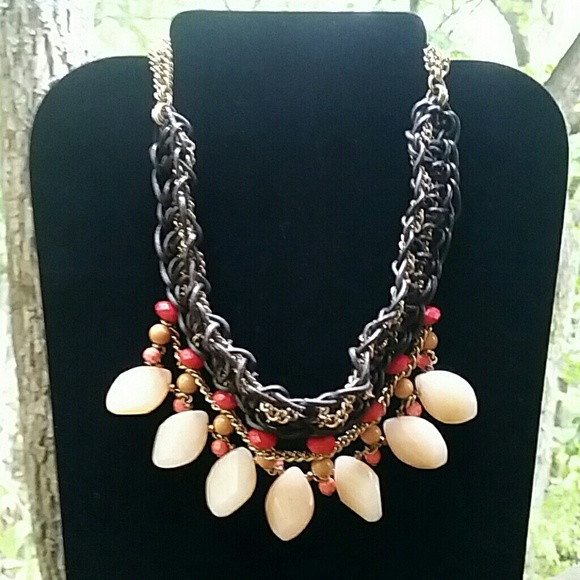 Crocheted Leather Genuine Stone Necklace