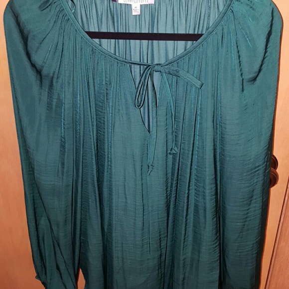 Emerald tie-neck blouse