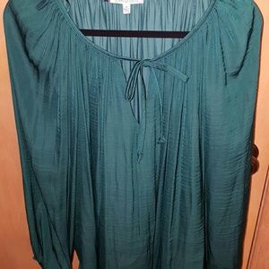 Emerald tie-neck blouse