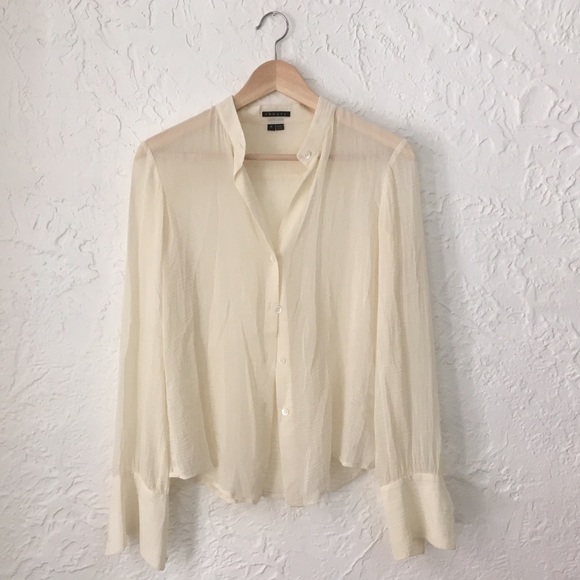 Theory cream silk long sleeve shirt