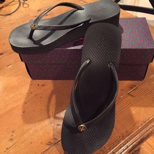 Tory Burch Black Wedge Flip Flop