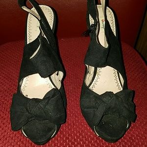 Black suede cutout platform sandals