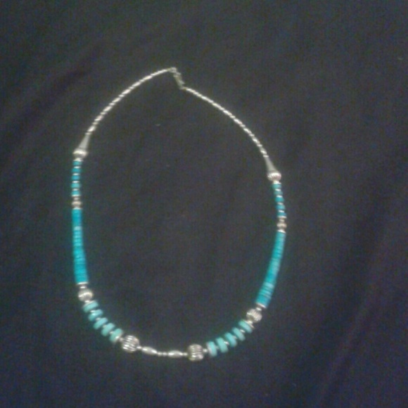 Real turquoise and silver necklace