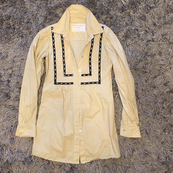 Free People Yellow button up Blouse Size 2 - Picture 1 of 4