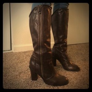 Frye Sylvia Piping Tall Heeled Boots -burgundy