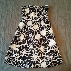 J. Crew Navy/White Seersucker Strapless Dress