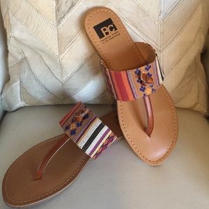 Embroidered T strap sandals