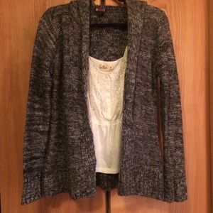 Knit gray cardigan with hoodie