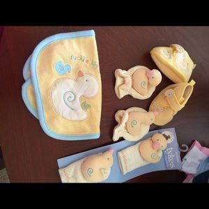 Duck bib/booties/rattle mittens & socks Lot