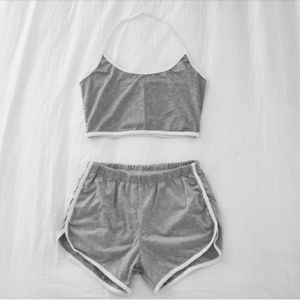GREY HALTER TOP & COTTON SPORTS SHORTS SET